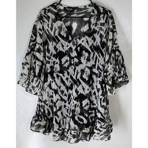 Ladies  Sz 16 Arna York Blouse Black White Sheer Overlay Camisole NWT